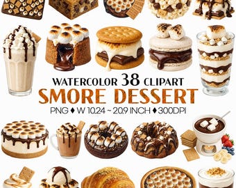 S'mores Dessert | Watercolor Clipart PNG Chocolate Melting Marshmallow Snack Bread Bakery Food Graham Cracker Sweet Treat Campfire Party