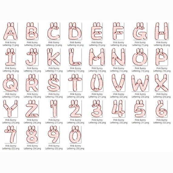 ピンクのウサギのレタリング | かわいいウサギのアルファベット数字
