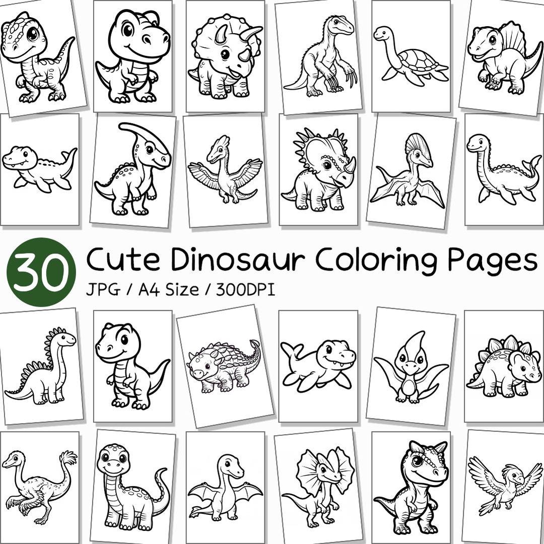 Cute Dinosaur Coloring Pages | Kids Cartoon Line Art Prehistoric Animal ...