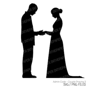 Pareja rezando SVG / Día de San Valentín PNG Mujer Hombre Manos Divino Cristiano Femenino Masculino Negro Blanco Silueta Hermosa Vector Clip Art