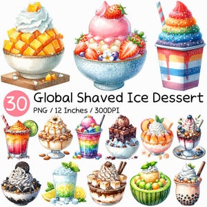 Global Shaved Ice Dessert | Watercolor Korea Bingsoo Bingsu Kakigori Halo-Halo Es Cendol Granita Boba Tea Fruit Syrup Bean Milk Sweet Treat
