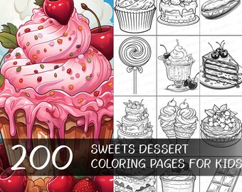 200 Dessert Coloring Pages Kids Cupcake Ice Cream Donut Cake Candy Coloring Book JPG