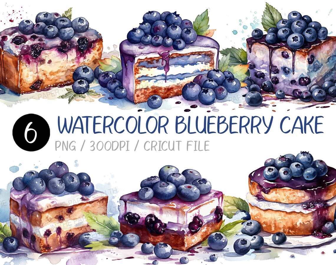 Watercolor Blueberry Cake Clipart Dessert Png Square Cake - Etsy