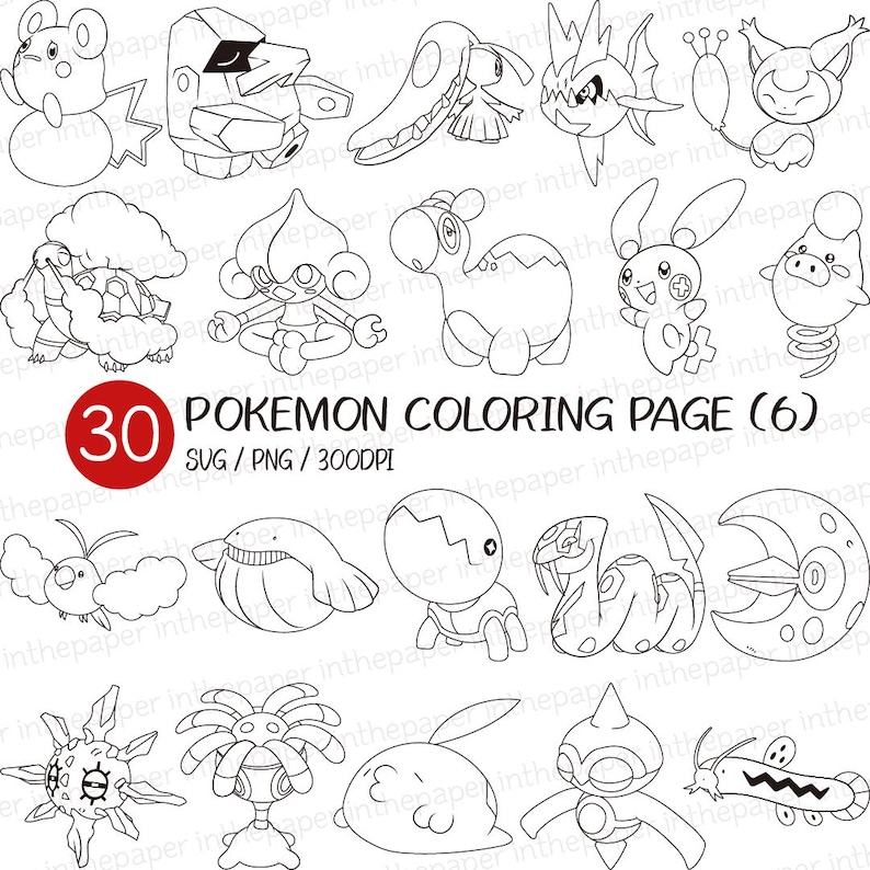 Pokemon Coloring Papers | Kids PNG SVG Blackline Animal Book Plusle ...