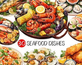 Fischgerichte PNG | Fisch Clip Art Sushi Muschel Paella Bouillabaisse Lachs Gegrillte Krabbensuppe Auster Jakobsmuschel Risotto Muscheln Salat Oktopus