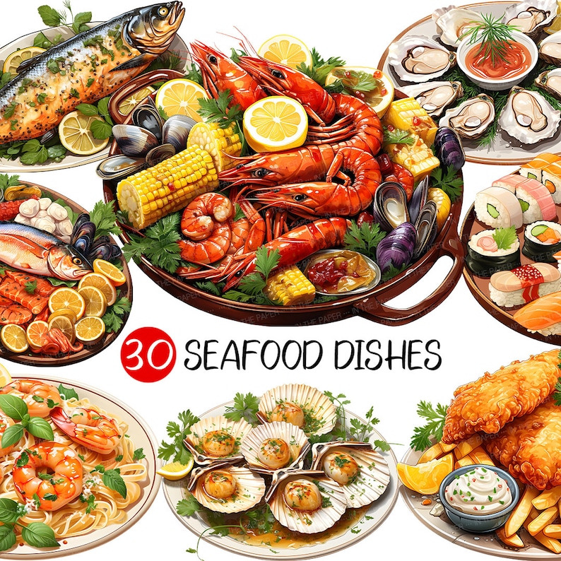 Seafood Dishes PNG | Fish Clip Art Sushi Clam Paella Bouillabaisse ...
