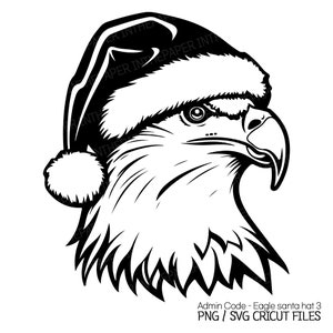 Águia americana em chapéu de Papai Noel SVG | Natal Animais PNG Pássaro Linha Preta Silhueta Clip Art Amante Decorações Adoráveis Ilustração Design
