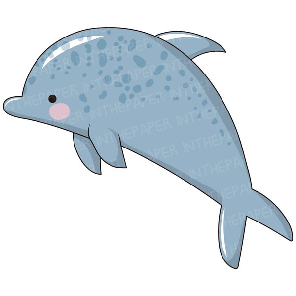 Cute Dolphin | SVG PNG EPS Under the Sea Animal Baby Blue Whale Kawaii Chubby Illustration Hand Drawing Swimming Pink cheek touch Digital