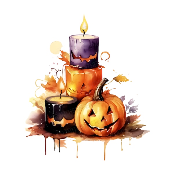 Watercolor Halloween Candles and Pumpkins PNG | Clip art, Melting, Decoration, Spooky, Ghost, Illustration, Design