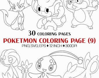 Pokemon Coloring Paper | Kid PNG SVG Blackline Outline  Purrloin Pansage Croagunk Carnivine Finneon Mantyke Snover Rotom Uxie Mesprit Azelf