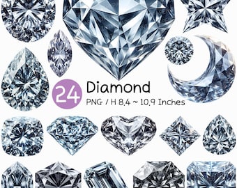 May include: A set of 24 diamond shapes in various styles, including heart, star, crescent moon, and round. The diamonds are all clear and sparkly, and they are perfect for crafting or decorating.