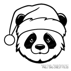 Schattige panda in kerstmuts SVG | Kerst PNG zwarte lijn silhouet Clip Art minnaar schattige decoraties illustratie ontwerp