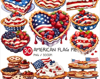 アメリカ国旗パイ PNG | 独立記念日フルーツデザートクリップアート
