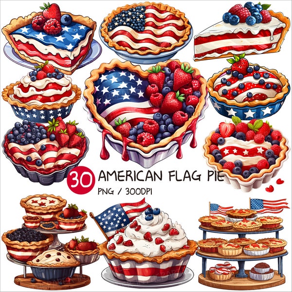 American Flag Pie PNG | Independence day Fruit Dessert Clip art Sweet Bakery Bread Heart Pastry Piece Cake Tray Cute Food Illustration