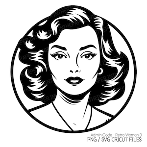 Rétro femme élégante noire Silhouette SVG | Années 70, 80, 90, Vibes vintage PNG bordure de cercle Perm Girl nostalgique élégante beauté Art Design