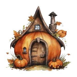Enchanting Pumpkin House with a Fairy Touch PNG | Watercolor art, Cute halloween house, abode, fall, autumn, Spooky Clipart, Trick or Treat
