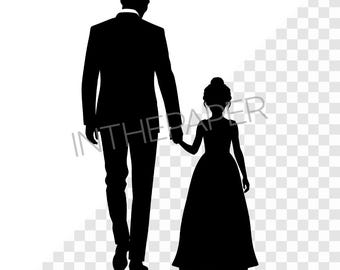 Father Daughter Silhouette PNG SVG Hand in Hand Family Clipart
