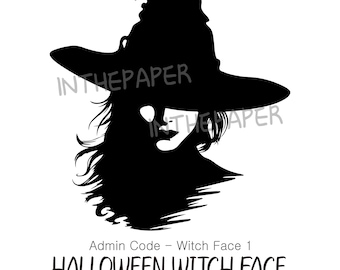 Halloween Witch Face | SVG PNG Black silhouette line Clip art black and white witch hat woman ghost princess deco upper body