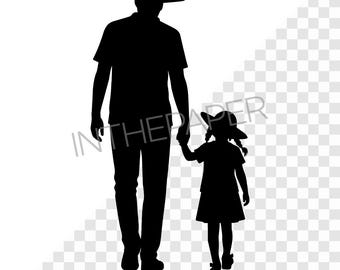 Father and daughter facing each other | Silhouette SVG EPS PNG Dad Girl Family Clipart Child Parent Love Connection Hand Holding Vector