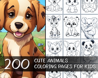 200 páginas para colorear de animales para niños: lindos animales salvajes de granja. Libro para colorear imprimible.