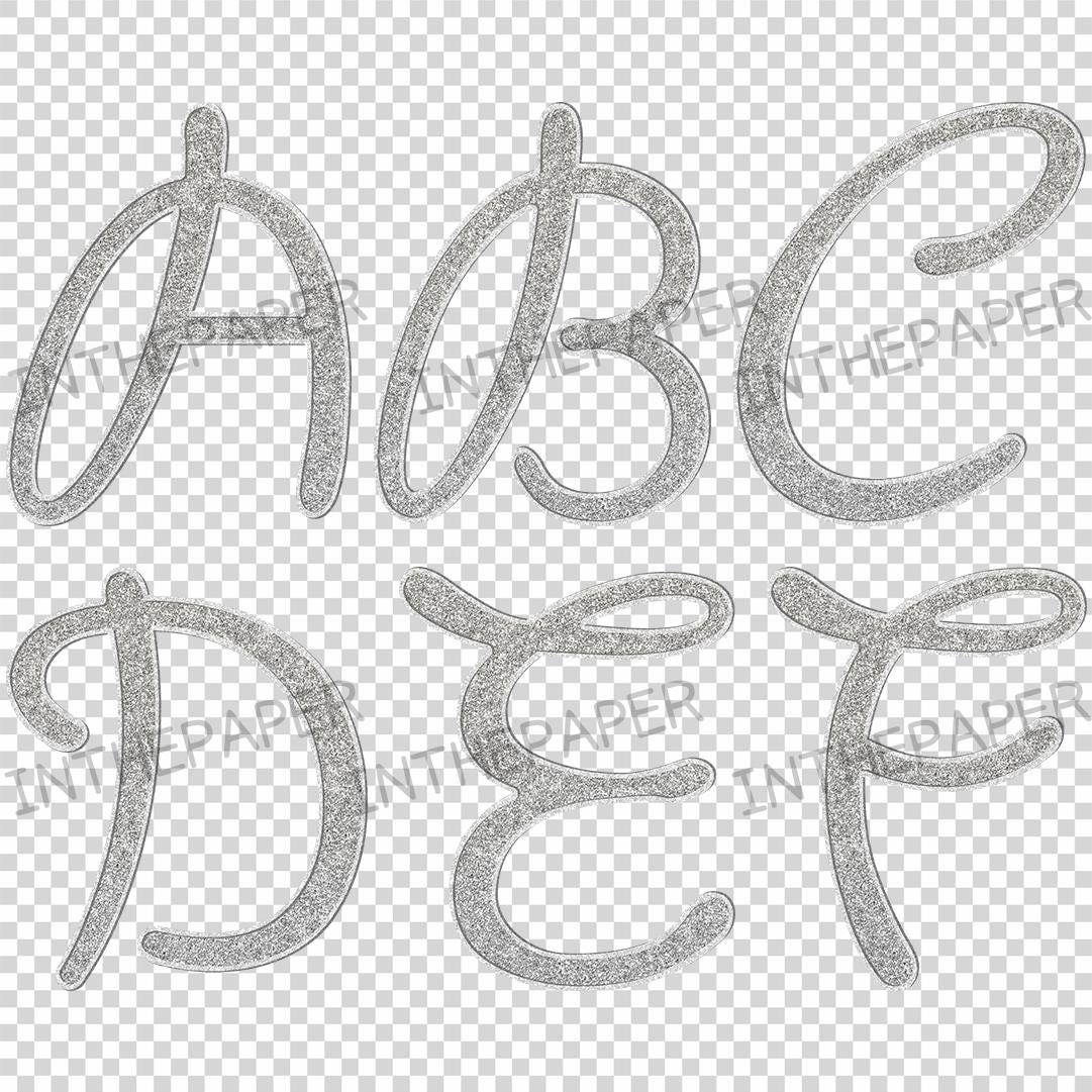 Sparkly Lettering Silver Glitter Lettering PNG | Sparkly Cursive Alphabet Numbers Clipart ...