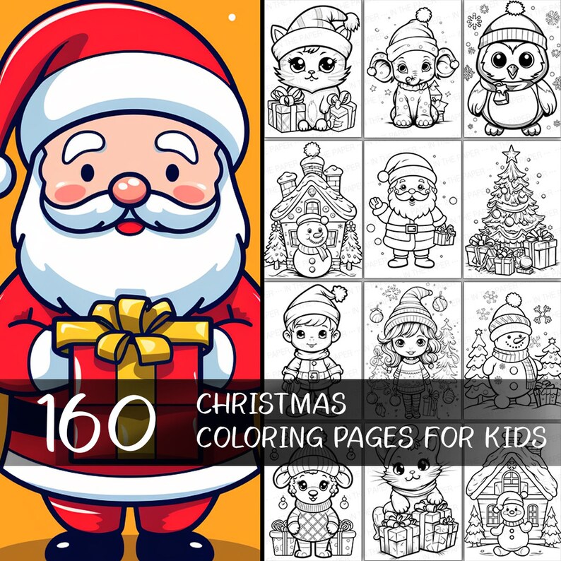 160 Christmas Coloring Pages for Kids, Cute Animals & Holiday Fun Coloring Bundle, Printable Coloring Book for Children, A4 Printable Christmas Coloring Pages