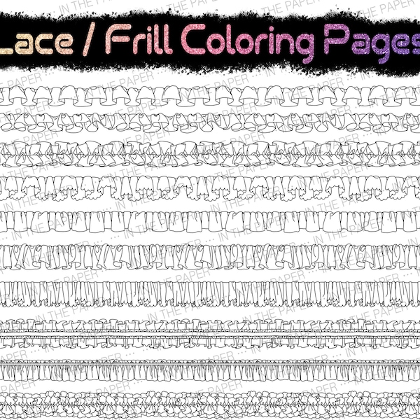 Lace Coloring Pages | Frill Clip Art, String, Vector, Pleat. Coloring Books, For Adult, For kids, Sticker, Printable