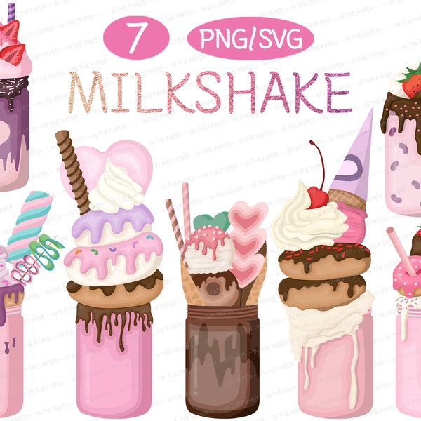 MILKSHAKE SVG, Ice Cream PNG, Melted Chocolate, Parfait, Clip Art, Cookies, Drink, Donut, Hearts, Dessert, Sweets, Kids, Adults