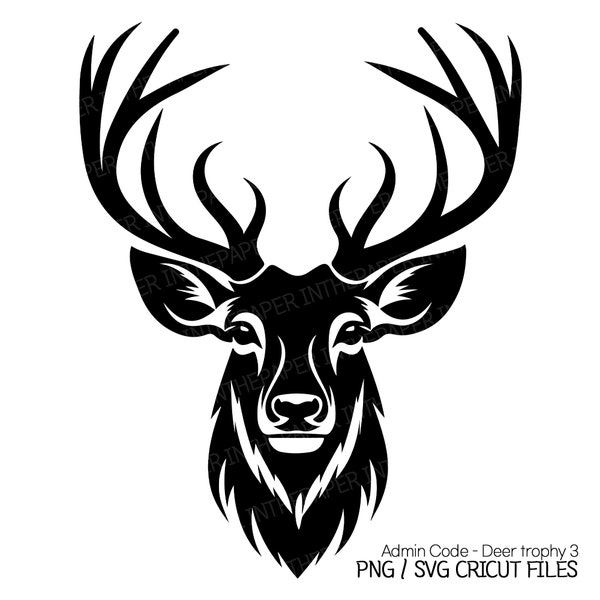 Deer Trophy Black Silhouette SVG | Horns Reindeer PNG Handsome Elegant Colorful Illustration Unique Wildlife Decorations Beautiful Design