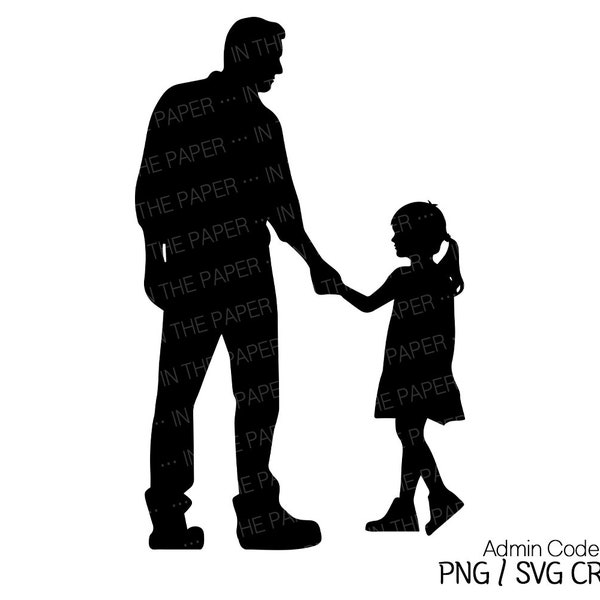 Padre e hija caminando de la mano / Día del Padre PNG, Silueta SVG, Blanco y Negro, Archivos Cricut, Clip Art de Niña, Niños, Niño