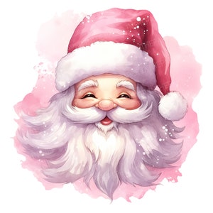 Volto sorridente di Babbo Natale rosa Acquerello PNG / Caldo arredamento natalizio, Clip art acquerello, Cappello carino, barba paffuta, Accogliente, Adorabile, Inverno, sorriso sugli occhi