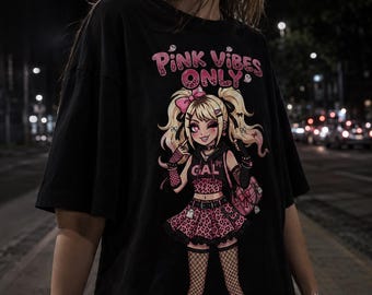 Pink Gyaru Girl | cute anime PNG pink vibes only leopard fashion Japanese illustration clip art