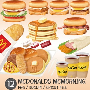 Mcdonalds Mcmorning PNG | Fast Food Frühstück Clipart Drip Coffee Ei Muffin Haschisch Braun Hotcakes Snack Wrap Retro Diner Junkup Illustration