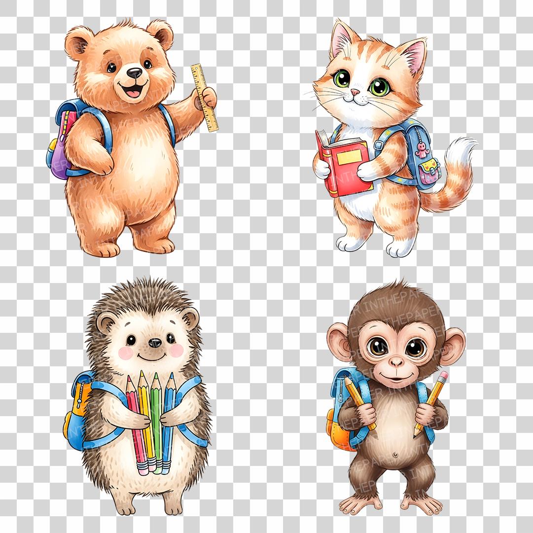 Back to School Cute Animal | Watercolor Dog Fox Monkey Koala Bear ...