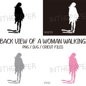 Vue arrière d'une femme qui marche | Fille PNG, Silhouette femme SVG, noir et blanc, fichiers Cricut, clipart, dessin au trait, numérique, vecteur, élégance