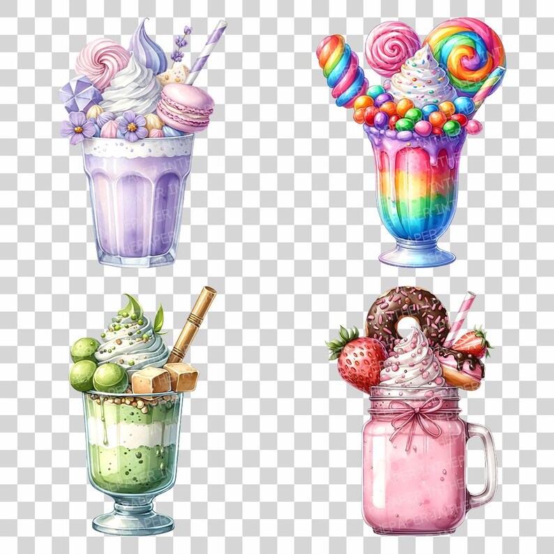 Monster Milkshake | Watercolor Clipart Cute Dessert Drink Candy ...