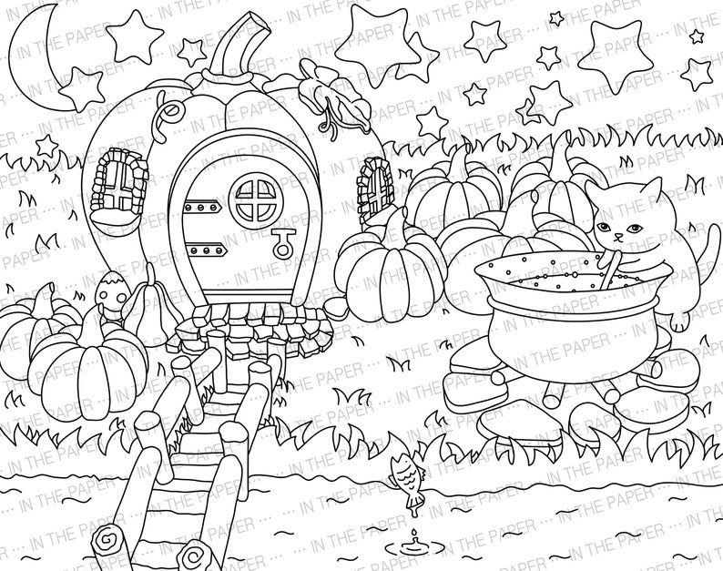 COLORING PAGES Pumpkin House Png Svg Eps Pdf - Etsy