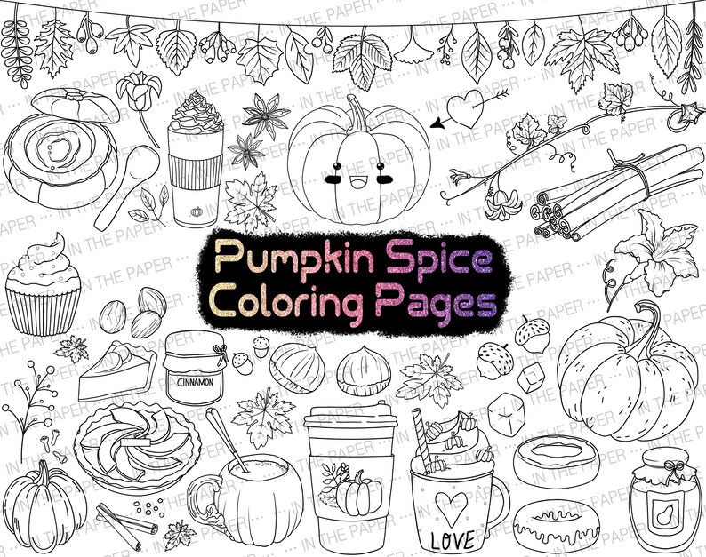Pumpkin Spice Coloring Page Halloween Soup Drink Dessert - Etsy