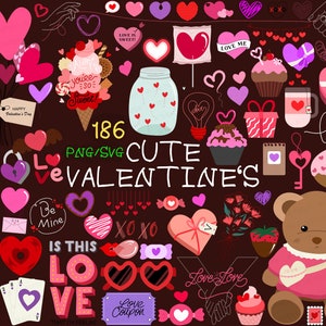 Cute Valentines Day PNG | Chocolate SVG Teddy Bear heart Clipart Donut Lock Strawberry Cup cake Ice cream Dessert Love Parfait Sweet Kawaii