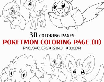 Pokemon Coloring Papers | For Kids PNG SVG Blackline Animal Outline Cartoon Bundle Ball Pokédex Evolution Battle Zorua Litwick Axew Emolga