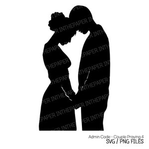 Pareja rezando SVG / Día de San Valentín PNG Mujer Hombre Manos Divino Cristiano Femenino Masculino Negro Blanco Silueta Hermosa Vector Clip Art