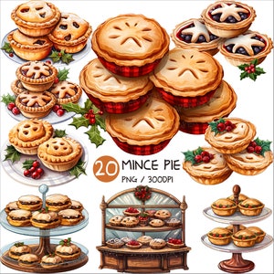 Mince Pie PNG | Clipart z deserem świątecznym Brytyjska tarta Ciasto Taca na ciasto Szklana gablota Słodka ilustracja Przepis na pieczenie Mięso mielone Owoce Dekoracja