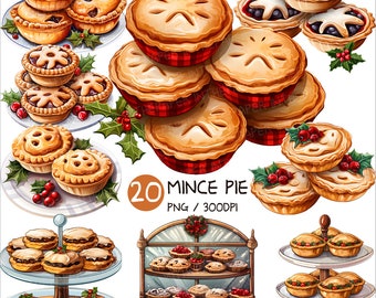 Tartelette PNG | Dessert de Noël, clipart, tartelette britannique, pâtisserie, plateau à gâteaux, vitrine en verre, recette de pâtisserie, viande hachée, fruits, déco