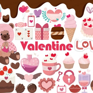 SAN VALENTINO svg / Cioccolato png adesivo digitale planner goodnote Felpa con cappuccio Orsetto Torta alla fragola Cuore Nastro Carino Vino Ciambella Gelato