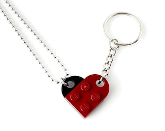 Heart Necklace + Keychain Set - Made with Authentic LEGO® Bricks - Matching Friendship Combo, Gift for Couples, Family, and Best Friends