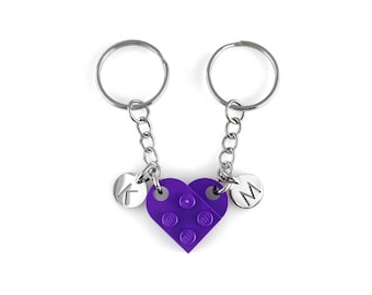 Heart Keychain Set - Made with Authentic LEGO® Bricks, INITIALS Matching keychains, Couples Gift Best Friends - Very High Quality & DURABLE