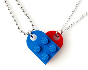 Heart Necklace Set - Made with Authentic LEGO® Bricks - Matching His + Hers Combo, Different Chains, Gift for Couples and Friendship