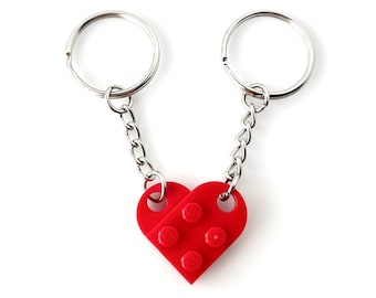 Heart Keychain Set - Made with Authentic LEGO® Bricks, Matching Friendship keychains, Gift for Couples, BFFs - Very High Quality & DURABLE