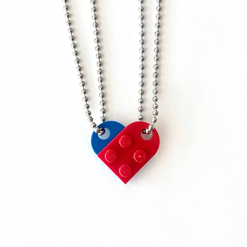 Heart Necklace Set Made with Authentic LEGO® Bricks Matching Friendship or Couples Necklaces Gift, High-Quality USA-Made Ball Chains image 7