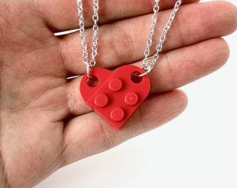 Heart Necklace Set - Made with Authentic LEGO® Bricks - Matching Friendship Necklaces, Gift for Her, Him, Couples, Family, and Best Friends